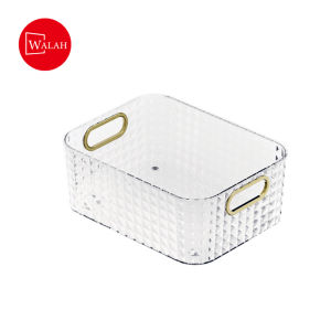 Diamond Pattern Desktop Storage Box With Golden Handle Makeup Storage Box Bathroom Kitchen Plastic Storage Basket