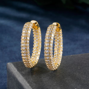 RAKOL 欧美新款经典耳圈微镶3排AAA闪亮锆石百搭耳环跨境货源2025newmodel