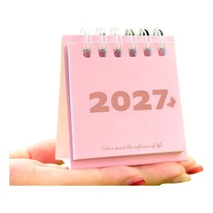 KECTTIO Mini 2027 Mini Calendar Thick Paper Vertical Standing Desk Calendar Planning Freestanding Base Office Calendar Office