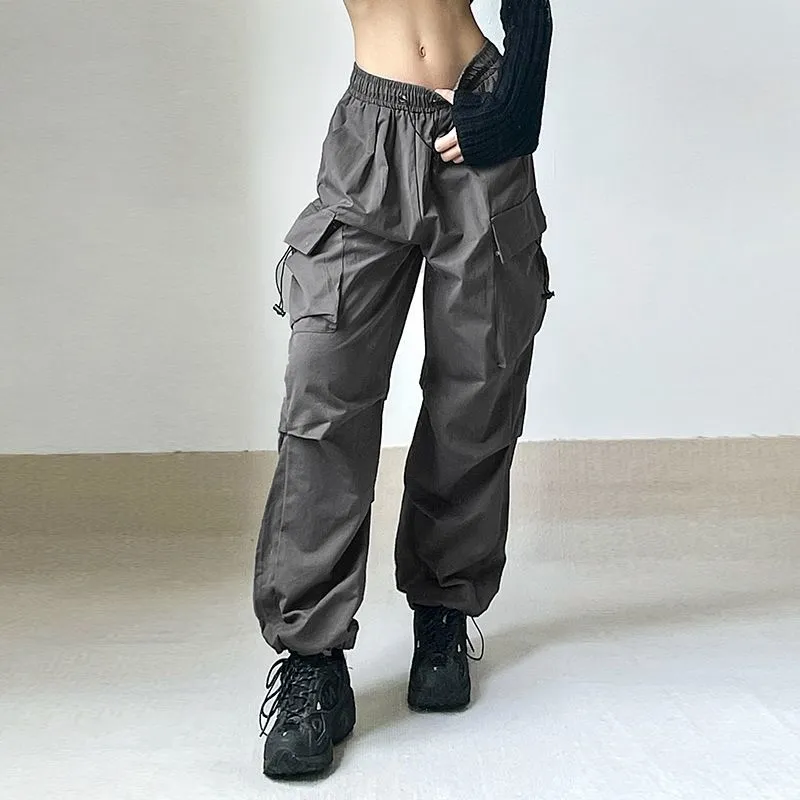 Fongt Harajuku Parachute Cargo Pants Women Vintage Japanese Style Baggy  Wide Leg Trousers Oversize Retro Solid Loose Sweatpants