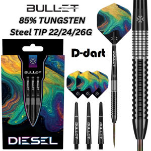BULLET STEEL TIP DARTS - 22G/24G/26G Bullet Diesel 85%TUNGSTEN STEEL DART SET