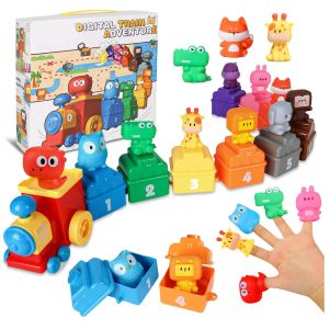 Digital Train Montessori Toy Color Sorting Number Cognition Early Education Toy Animal Finger Puppet Game Gifts for Kid Boy Girl