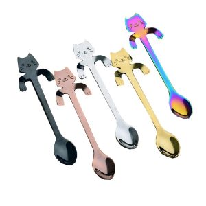 Stainless Steel Coffee Spoon Lovely Cute Cat Shape Teaspoon Dessert Snack Scoop Ice Cream Mini Spoons Tableware Kitchen Tools