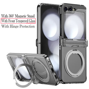 【✅SG SELLER🔥】RICHMENT Slim Protective Phone Case Transparents Case Crystal Clear Magnetic Cover Hard PC & Soft TPU Bumper Cover for Samsung Galaxy Z Flip 6 Case Flip6 with Hinge Protection Ring Holder Stand Compatible with MagSafe Wireless Charger