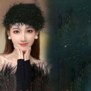 2024 Korea Topi Wanita Baru Topi Kecil Retro Prancis Bando Bulu Jepit Rambut Gaya Barat Hitam Ikat Kepala Vintage