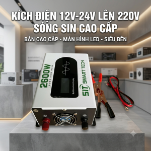 Kích Điện Inverter 2600W Chuẩn Sóng Sin Tinh Khiết (12V/24V Lên 220V) - Biến Tần Đa Năng Có Màn Hình Hiển Thị Smart Tech