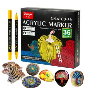 GuangNa 12/24/36 Colors twin tip Acrylic Marker Pens Set Double-headed marker Fine and Dots Tip for Rock Painting Ceramic drawing