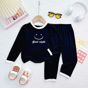 KIM229 Bộ dài thun lạnh mặt cười dễ thương (9-26kg) vài mềm mịn mát cho bé trai bé gái mặc ngủ thoải mái