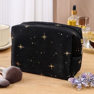 FLYING Soft Velvet Cosmetic Bag Portable with  Zipper Make Up  Storage Bag High Quality  stamping star pattern Women Toiletry Bag