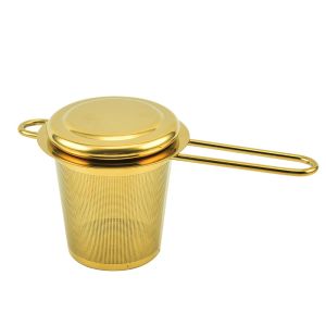 BAGUO(霸果) with Lid Hanging Tea Infuser Reusable Folding Handle Loose Tea Infuser Basket Easy To Clean Large Capacity Stainless Steel Tea Strainer Loose Leaf