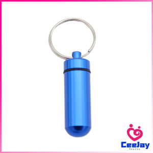 Ceejay กล่องยายาพวงกุญแจอลูมิเนียม กล่องใส่ยาขนาดเล็กแบบพกพากันน้ำ Keychain Pill Box