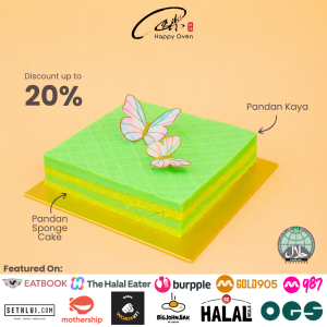[HALAL CERTIFIED] Happy Oven Pandan Kaya Birthday Cake (500g-2kg). Low Fat! Low Sugar! Nice Packaging w Free Delivery! (Can Choose Delivery Date and Time!)