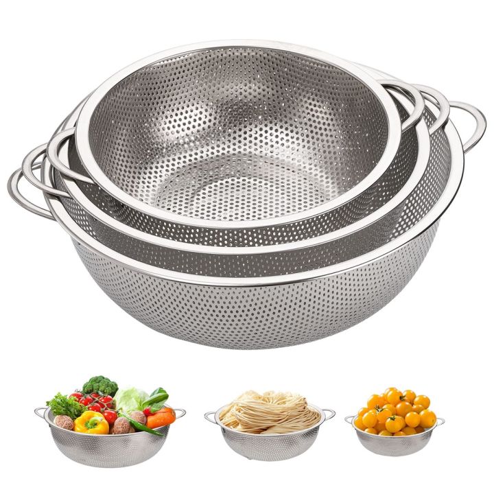 Stainless Steel Kitchen Hole Dense Mesh Sifter Colander Strainer Sieve ...