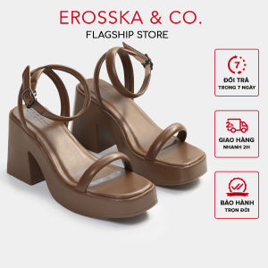 [Form to lùi 1 size] Erosska - Giày sandal cao gót nữ quai ngang kiểu dáng đơn giản màu nâu - SB029