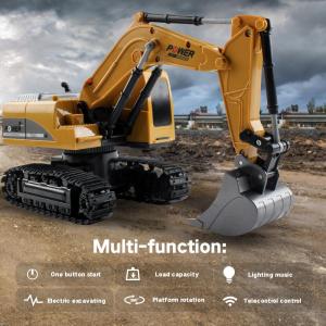 Bafada 1:24 High Simulation Remote Control Excavator RC Crawler Tractor Toy6 Channel Construction Vehicle with Flashing Lights270 Rotating Truck RC Car