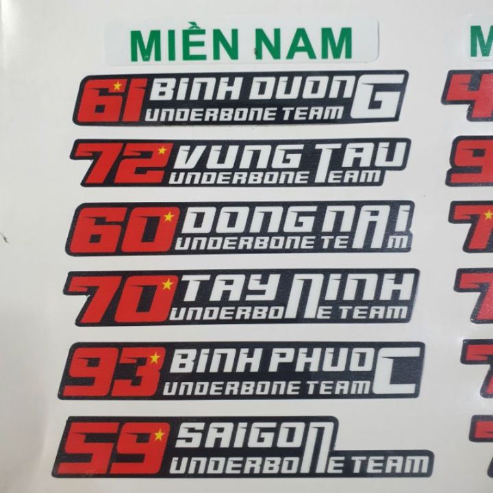 1 Tem Underbone Team Miền Nam 14cm, Bình Dương, Bình Phước, Vũng Tàu ...