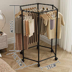 Clothes Rack Stand With Wheels 360 Rotating Display Hanging Clothes Rack Metal Clothing Stand Movable Clothing Organizer Rack Drying Shelf for Bedroom Balcony Laundry Room