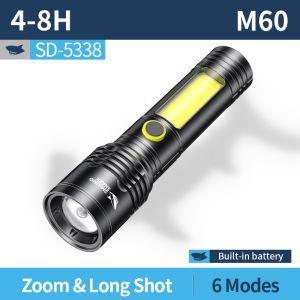 SMILING SHARK SD5338 LED Flashlight 6Mode COB Work Light 7000LM Type-c Rechargeable Torch Light With Red Light Warning Light Waterproof Outdoor Lighting