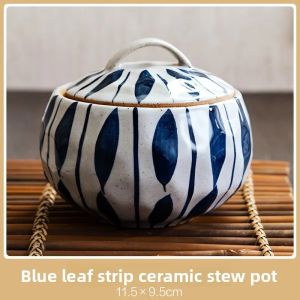 FFBH Ceramic Stew Pot with Lid Hand Painted PatternSoup Bowl for Home Kitchen Use Highly Attractive Bird Nest Kitchen Utensils Y5R7K