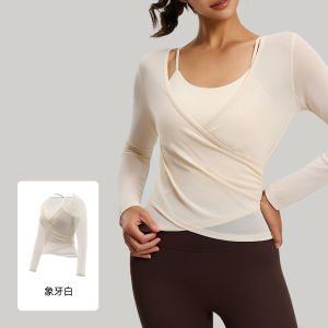 AE Juyitangs new breathable mesh yoga outfit with a beautiful back design detachable two-piece sports cover-up long-sleeved top for women