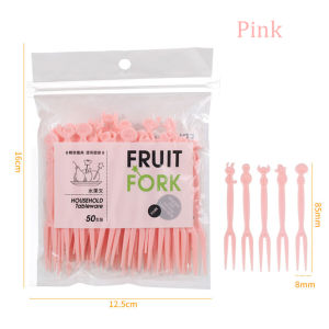 50PCS Plastic Fruit Fork Disposable Tableware Fruit Fork Cake Dessert Picks for Catering Party