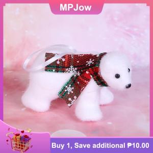 【MPJow】 Christmas Cute Flocking White Bear Christmas Tree Ornaments Xmas Hanging Tree Pendants Toy Decoration Gift For Girl Boy Kid