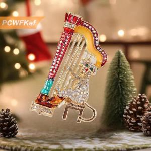 【PCWFKef】 Thời trang chơi đàn hạc mèo trâm cài cho phụ nữ quần áo Áo accessries Quà Tặng