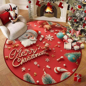 Christmas Carpet Xmas Round Floor Mat Non-slip Christmas Decor Christmas Tree Base Home Decoration