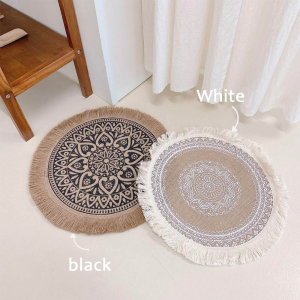 Vintage Pastoral Round Cotton Linen Placemats Handwoven Jute Tassels Placemats Soft Non-slip Table Pads Vase Mats Accessories
