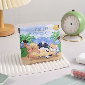ENCOUNT PU Lipstick Makeup Bag Cartoon Waterproof Mini Coin Purse Portable Automatic Closing Data Cable Storage Bag for Women Girls