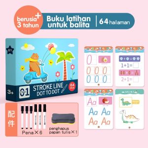 V.TOP MAGIC WORKBOOK [64/128Pages] ReusableDot To Dot Wipe And Clean book activity Belajar Menulis Angka Garis Preschool Nursery Activity Book