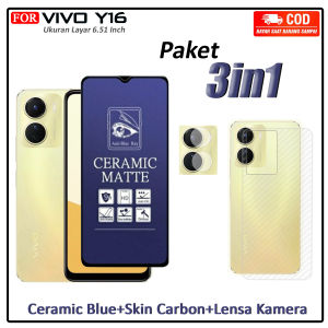 PAKET 3IN1 Anti Gores Ceramik Blue Light Vivo Y16 Anti Radiasi Kaca Full Cover