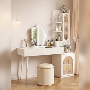 Solid Wood Dresser with Cabinet Storage Cabinet Makeup Table Integrated Bedroom Dresser Small Apartment Retractable Cosmetic Cabinet Locker