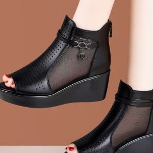 [Free Shipping] Thick-Soled Wedge-Heeled Mesh-Covered Platform Roman Sandals New Summer Style Open-Toe Breathable Fashionable Sandals For Women