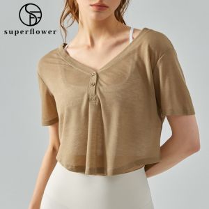 SUPERFLOWER Soft Comfortable Top Transparent Breathable Yoga Cover-up Short Sleeves Shirt for Womens Yoga Fitness