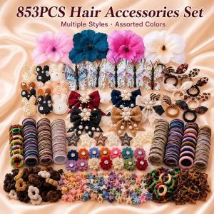HOTOTO 853Pcs/Set Colorful Flowers Hair Accessories Set Assorted Style Bowknot Hair Clip Set Gifts Butterfly Princess Headwear Girls Styling