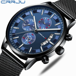 CRRJU Luxury Men Fashion Business Watches Mens Quartz Date Clock Man Stainless Steel Wrist Watch