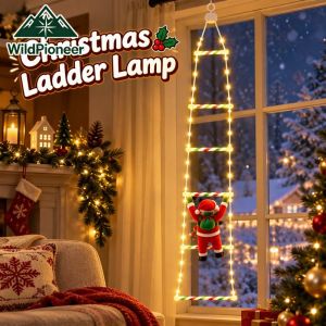 WildPioneer Santa Claus Climbing Ladder LED String Light 8 Stairs Waterproof USB Powered Festive Xmas Decor For Indoor Outdoor Home Tree