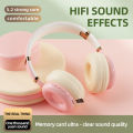 New Overhead headphone girl kids Bluetooth Wireless With Microphone Earphones long battery bluetooth 5.2 Support TF Card Extra Bass Gaming Noise Canceg Folding Headset for IOS/Android/PC. 