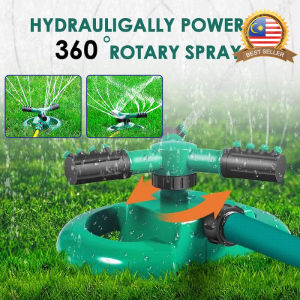 360° Rotating Lawn Garden Water Sprinkler Irrigation System 3 Nozzle Pipe / Paip Air Bercabang