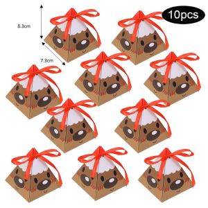 YESPERY กล่องของขวัญขนมหวานคริสต์มาส10ชิ้นพร้อมริบบิ้นกรวยสามเหลี่ยมกล่องใส่ช็อกโกแลตขนมขบเคี้ยวคุกกี้2024คริสมาสต์ปีใหม่อุปกรณ์ปาร์ตี้