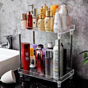2-Layer Transparent Bathroom Storage RackCosmetic Desktop Kitchen Organizer Display Shelf