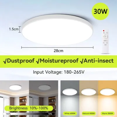 CANMEIJIA Dimmable LED Ceiling Light 30/40/50W 3 Color With Remote Control Ceiling Lamp Surface Mount Ultra-Thin Round Panel Light for Living Room Bedroom Kitchen lampu siling
