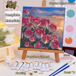 Oil Paint By Numbers DIY Flower Series 20x 20cm Canvas Frame Number Painting Living Room Wall Decor