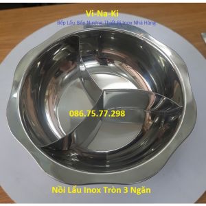Nồi lẩu inox tròn 3 ngăn nồi bếp từ tròn âm bàn 3 ngăn nồi lẩu bếp từ nhà hàng nồi lẩu bếp từ 3000W giá rẻ