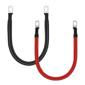 2 AWG 2 Gauge Red + Black Pure Copper Battery Cables Power Inverter Wire Set for Solar RV Car Boat Automotive 12in 3/8 in Lugs (2PCS)