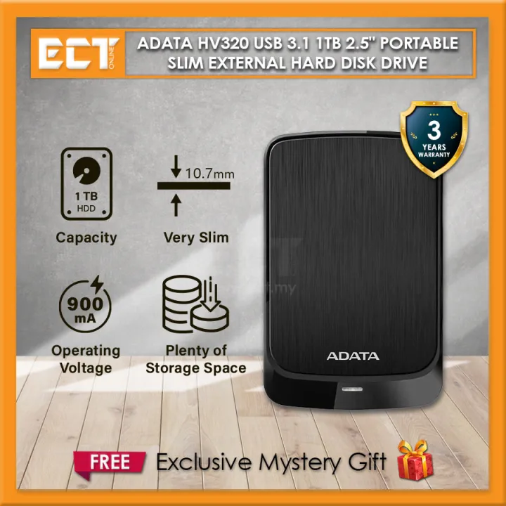 ADATA HV320 USB 3.1 1TB 2.5" Portable Slim External Hard Disk Drive (10.7mm)