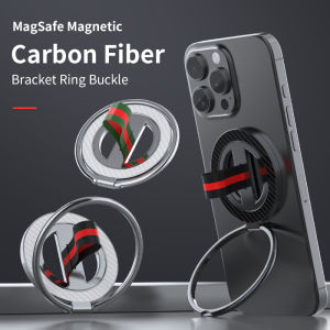 Metal For Magsafe Cellphone Grip Phone Ring Stand Portable Carbon Fiber Magnetic 360° Rotation Webbing Lanyard Ring Phone Holder