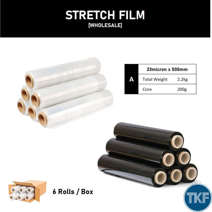 Stretch Film 50cm x 2.2kg Black/Clear Wrapping Plastic Cling Film