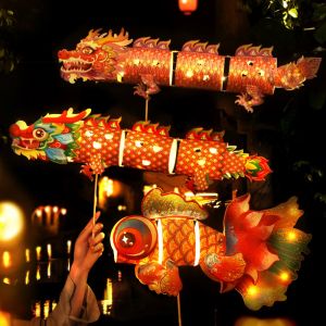 NCNC(OKDEALS01) Dance Dragon Dragon Lantern Material Package Flying Handmade DIY Chinese Loong Lantern Celebration Glowing Mid-Autumn Festival Koi Lantern Spring Festival